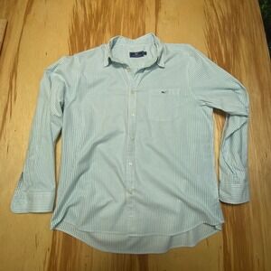 Vineyard Vines Striped Button Up Shirt White Teal Men's Large